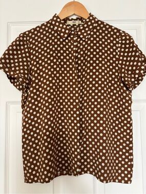Mango Brown and White Polka Dot Button-Front Shirt